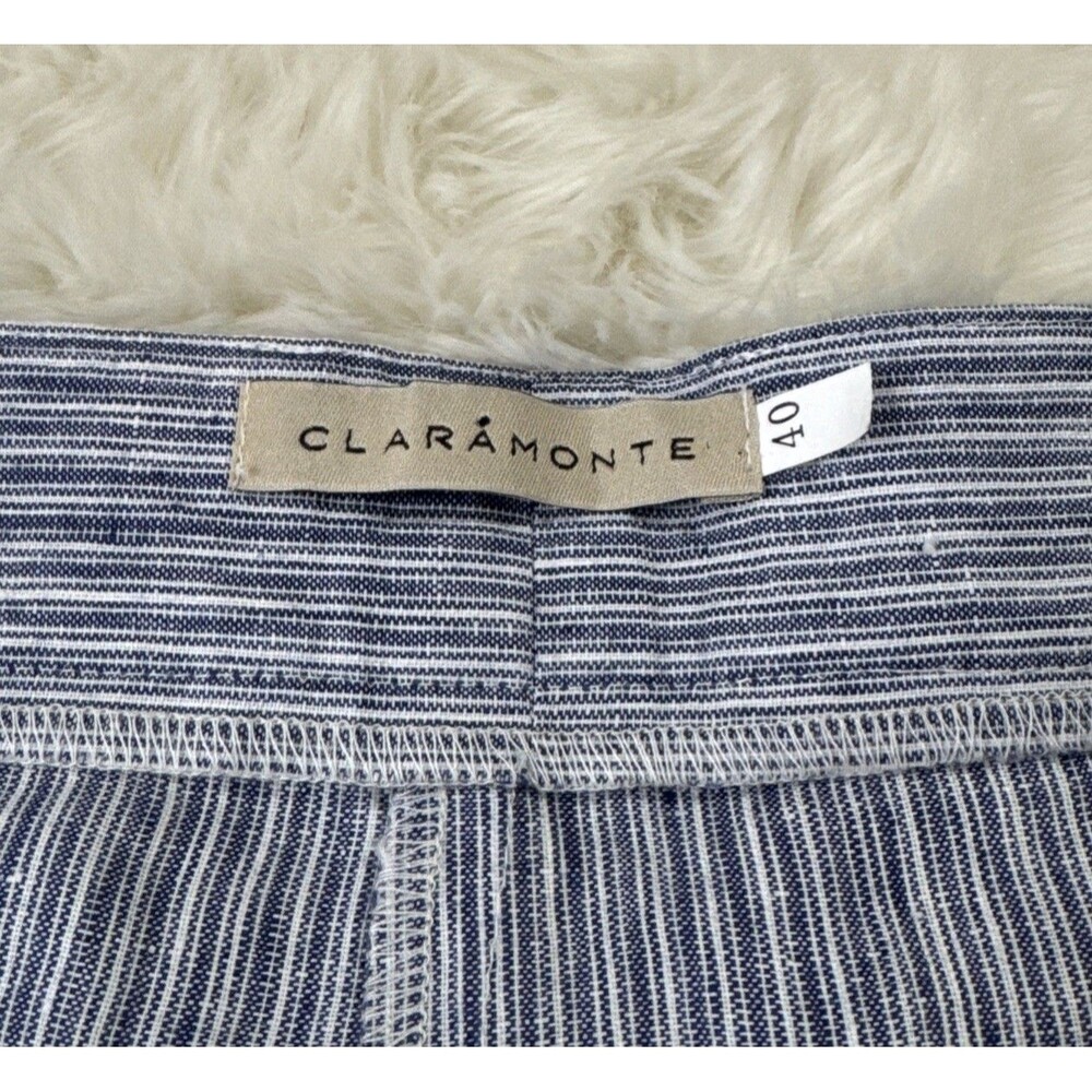 Claramonte Ankle Crop Pants 40 US 8 (29x25.5) Blue Pinstripe Pleat Cuffed Womens - Picture 3 of 9